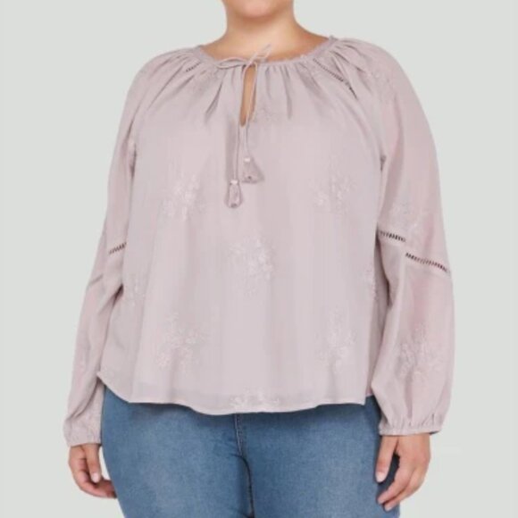 NWOT Dex Women's Mauve Embroidered Long Sleeve Blouse PLUS 2X - Picture 1 of 11